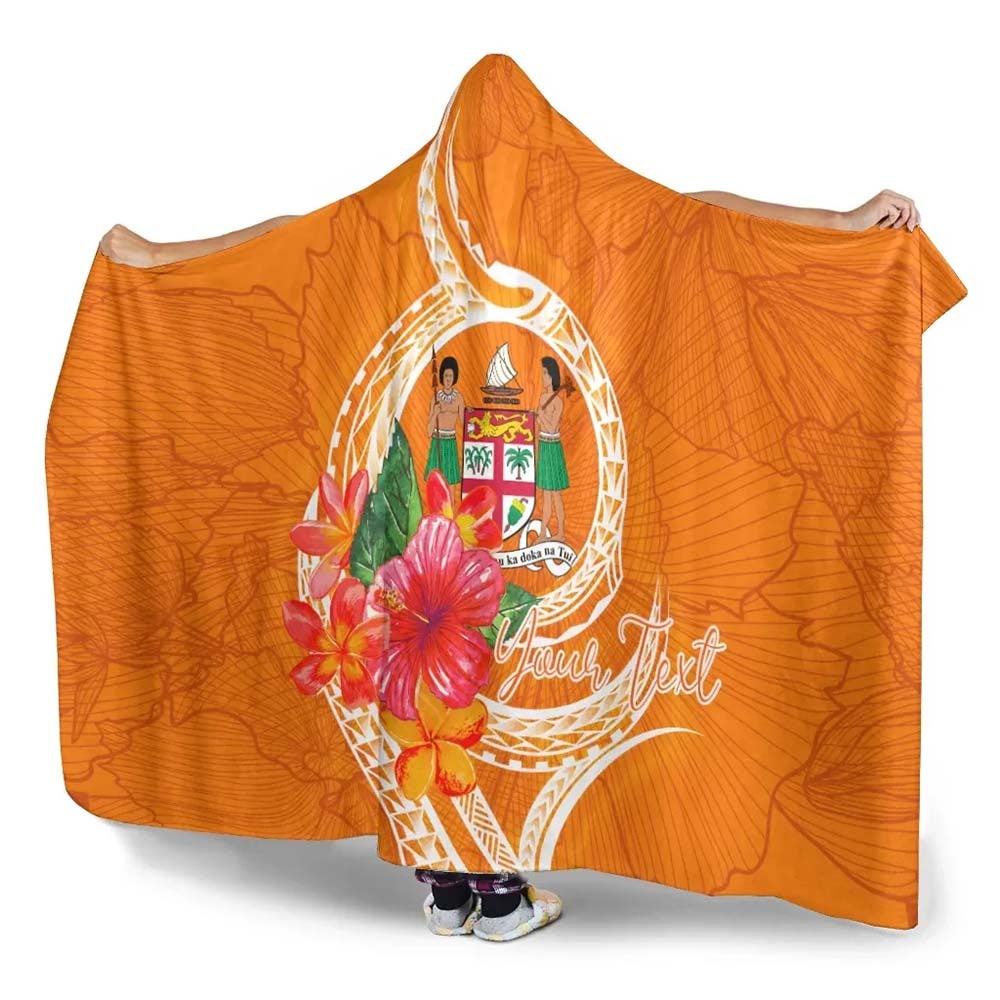 Fiji Polynesian Custom Personalised Hooded Blanket - Orange Floral With Seal