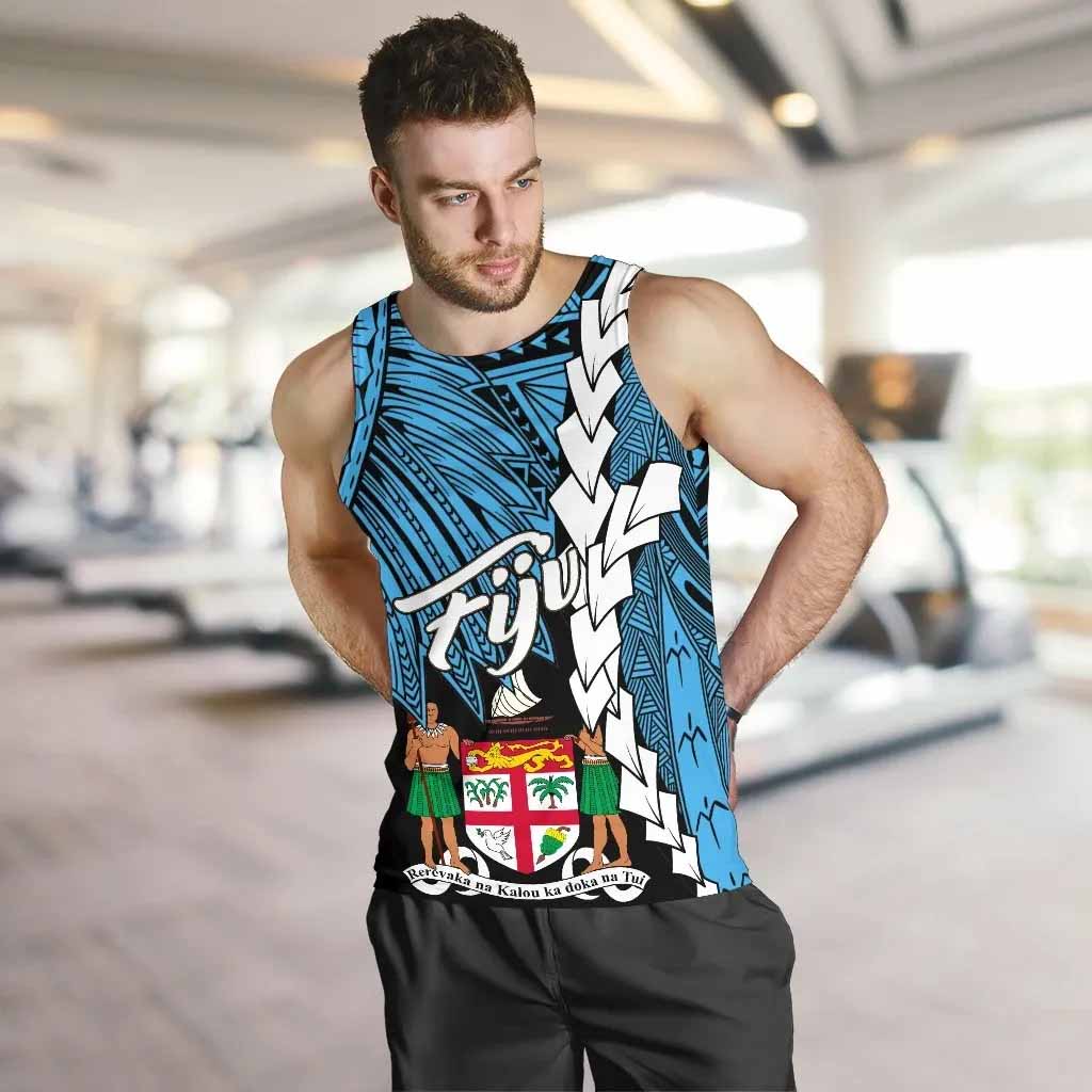 Fiji Polynesian Custom Personalised Men Tank Top - Tribal Wave Tattoo Flag Style