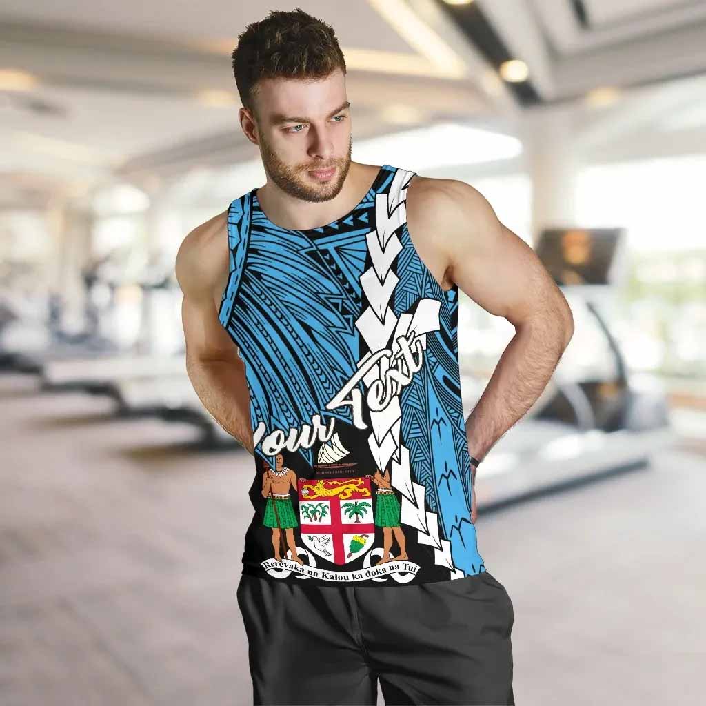 Fiji Polynesian Custom Personalised Men Tank Top - Tribal Wave Tattoo Flag Style