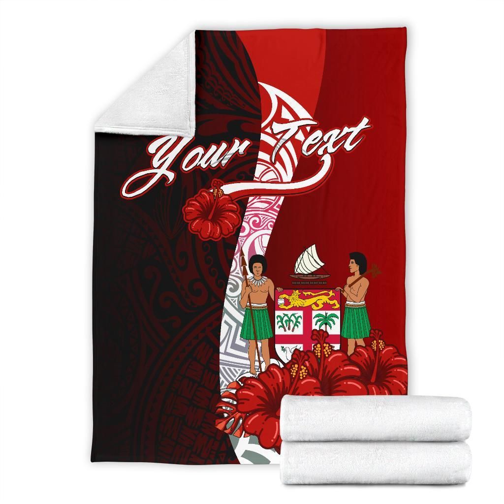 Fiji Polynesian Custom Personalised Premium Blanket - Coat Of Arm With Hibiscus