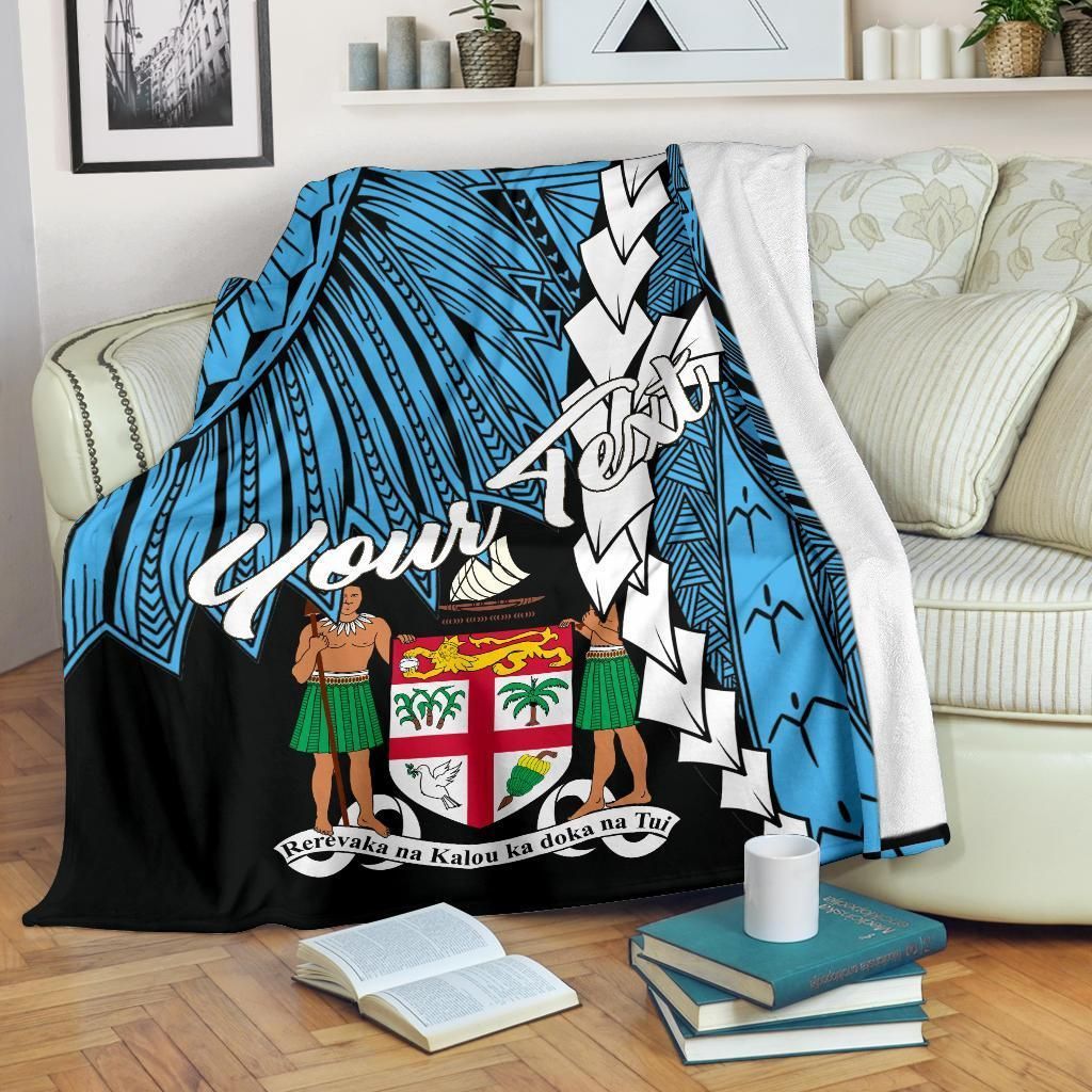 Fiji Polynesian Custom Personalised Premium Blanket - Tribal Wave Tattoo Flag Style