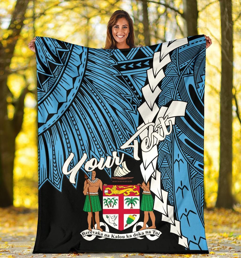 Fiji Polynesian Custom Personalised Premium Blanket - Tribal Wave Tattoo Flag Style