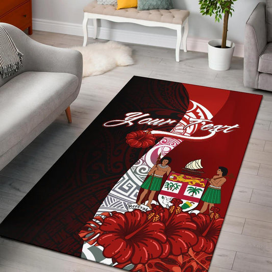 Fiji Polynesian Custom Personalised Pesonalised Area Rug - Coat Of Arm With Hibiscus