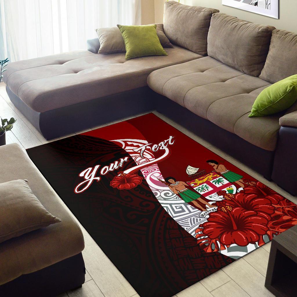 Fiji Polynesian Custom Personalised Pesonalised Area Rug - Coat Of Arm With Hibiscus