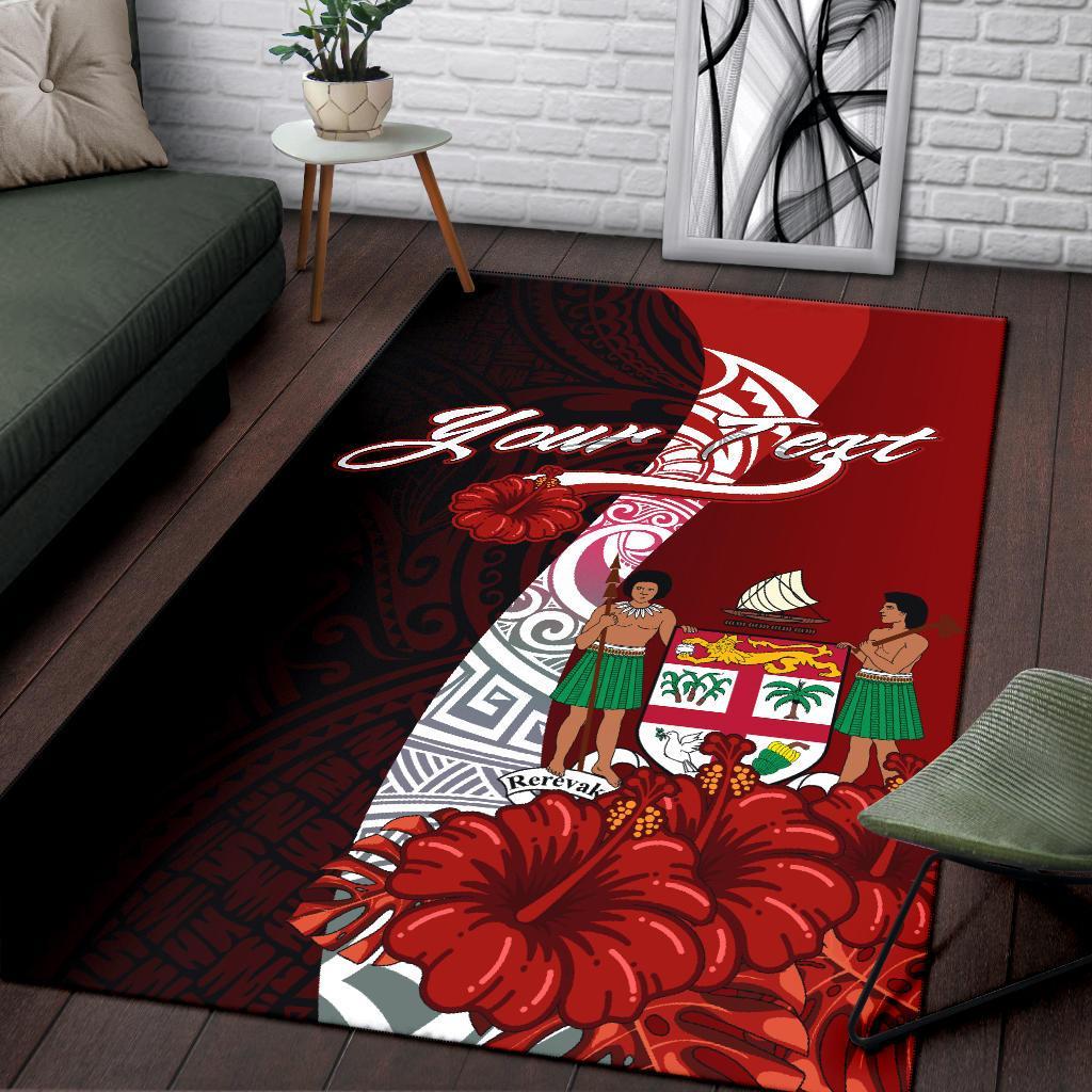 Fiji Polynesian Custom Personalised Pesonalised Area Rug - Coat Of Arm With Hibiscus
