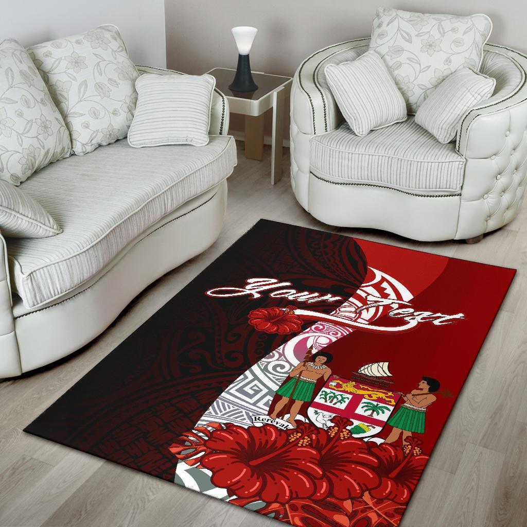 Fiji Polynesian Custom Personalised Pesonalised Area Rug - Coat Of Arm With Hibiscus