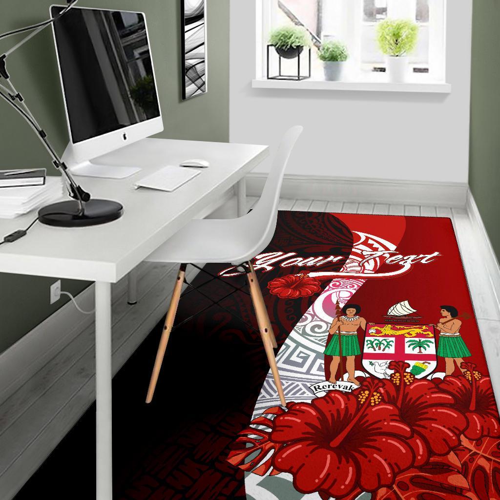 Fiji Polynesian Custom Personalised Pesonalised Area Rug - Coat Of Arm With Hibiscus