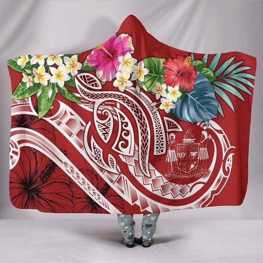 Fiji Polynesian Hooded Blanket - Summer Plumeria (Red)