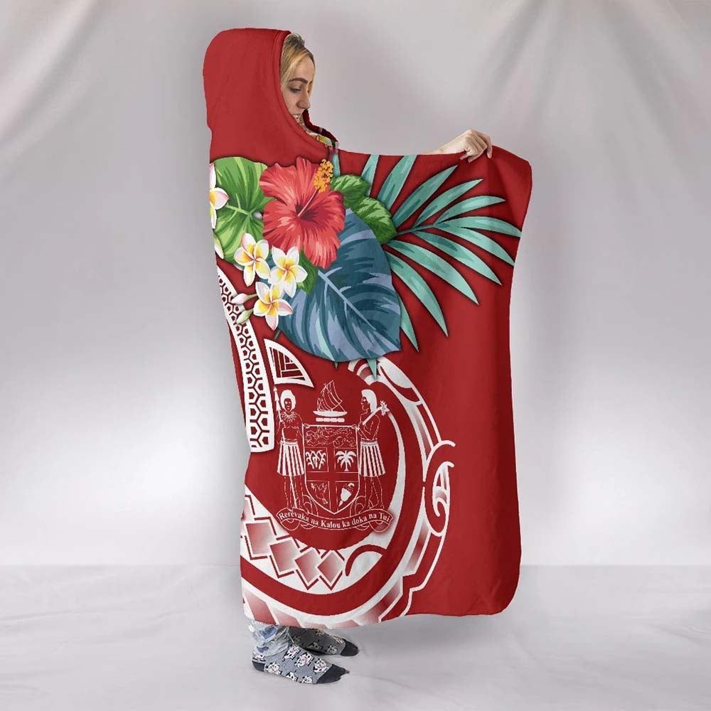 Fiji Polynesian Hooded Blanket - Summer Plumeria (Red)