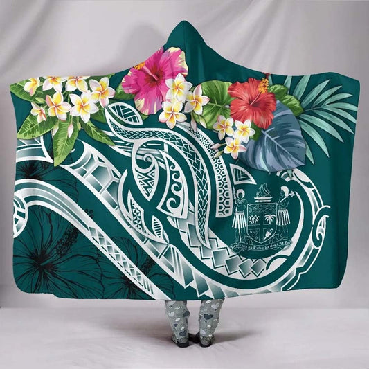 Fiji Polynesian Hooded Blanket - Summer Plumeria (Turquoise)