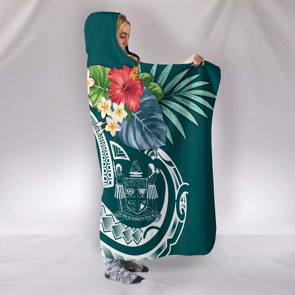 Fiji Polynesian Hooded Blanket - Summer Plumeria (Turquoise)