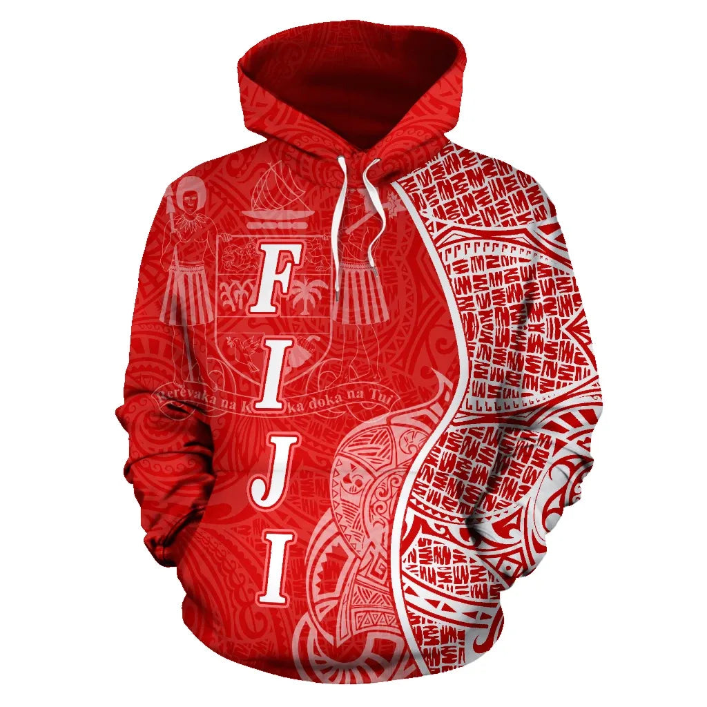 Fiji Polynesian Hoodie Coconut Tree Red nd White