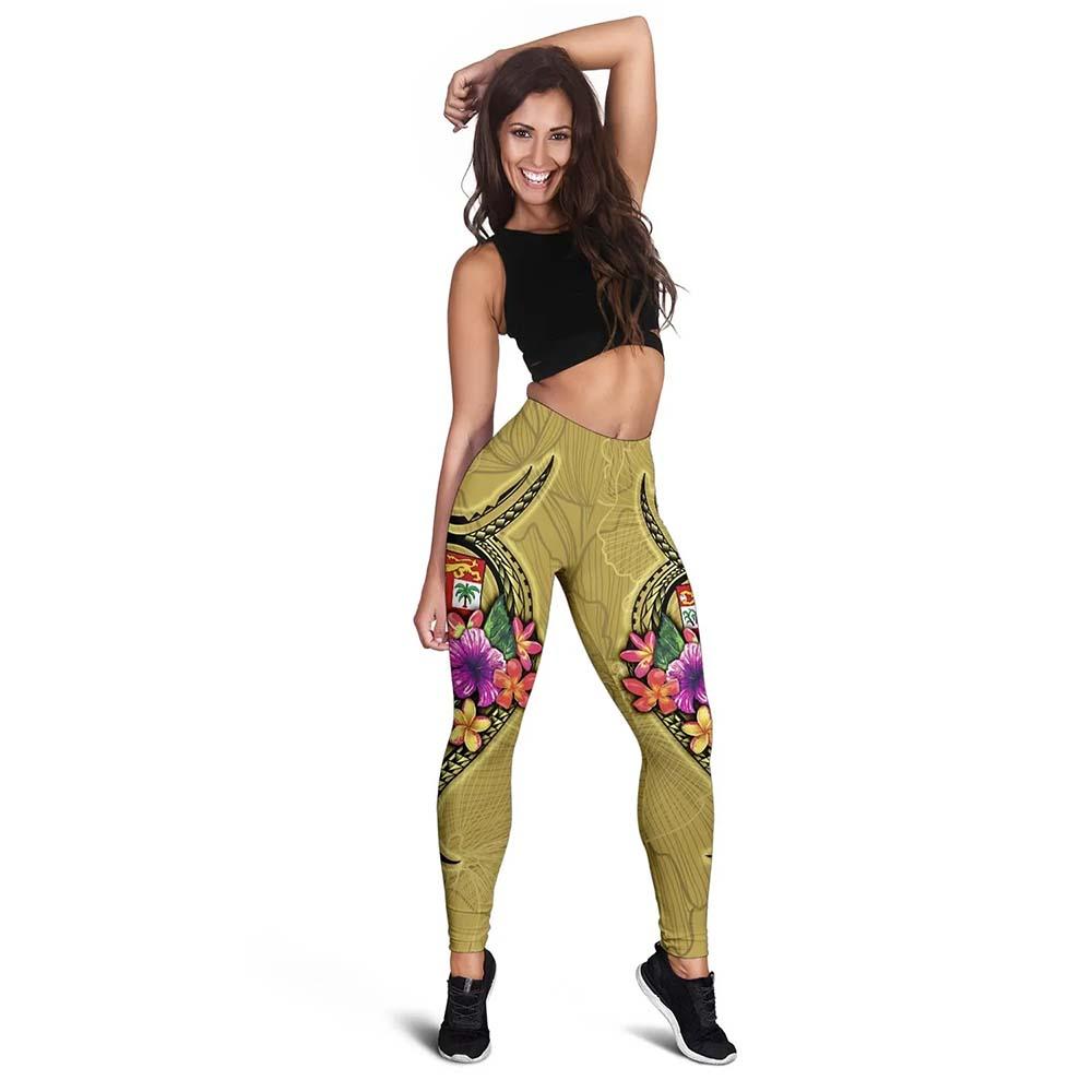 Fiji Polynesian Legging - Floral With Seal Gold