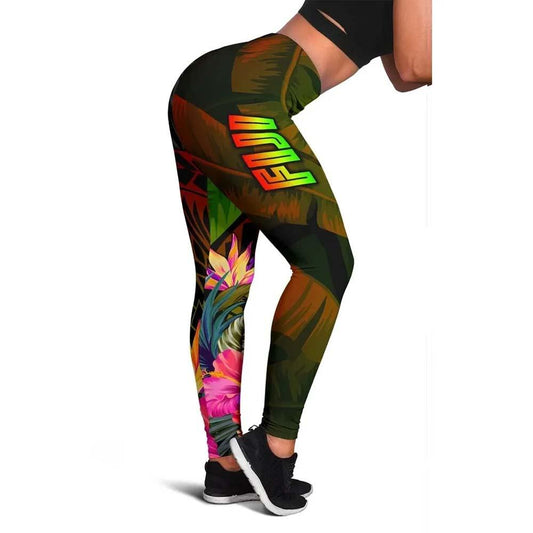 Fiji Polynesian Legging -  Hibiscus and Banana Leaves
