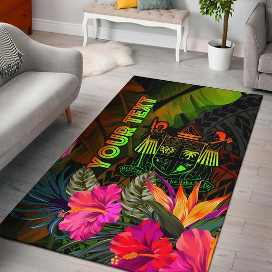 Fiji Polynesian Personalised Area Rug - Hibiscus and Banana Leaves