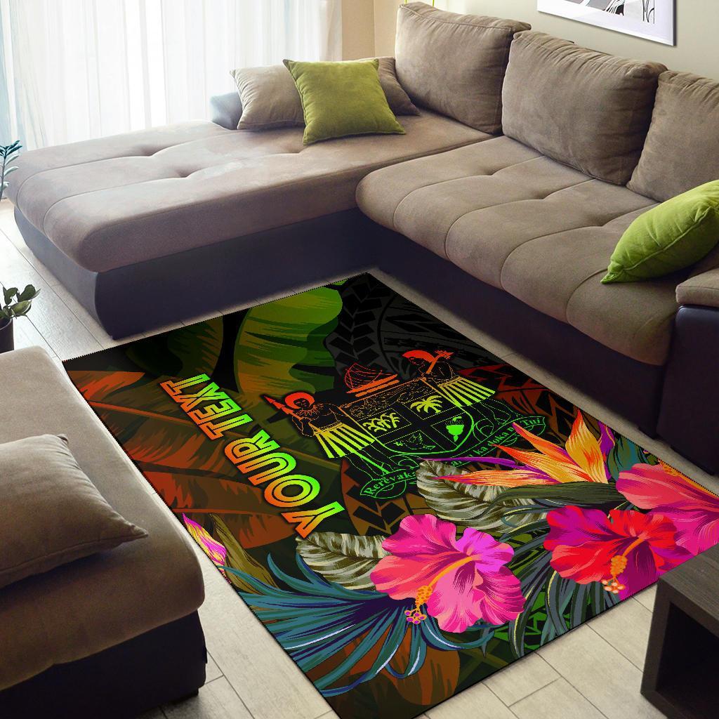 Fiji Polynesian Personalised Area Rug - Hibiscus and Banana Leaves