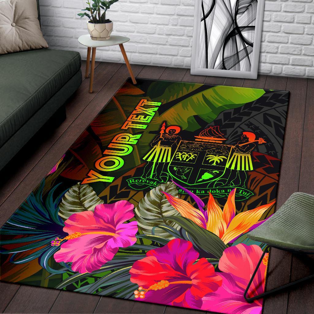 Fiji Polynesian Personalised Area Rug - Hibiscus and Banana Leaves