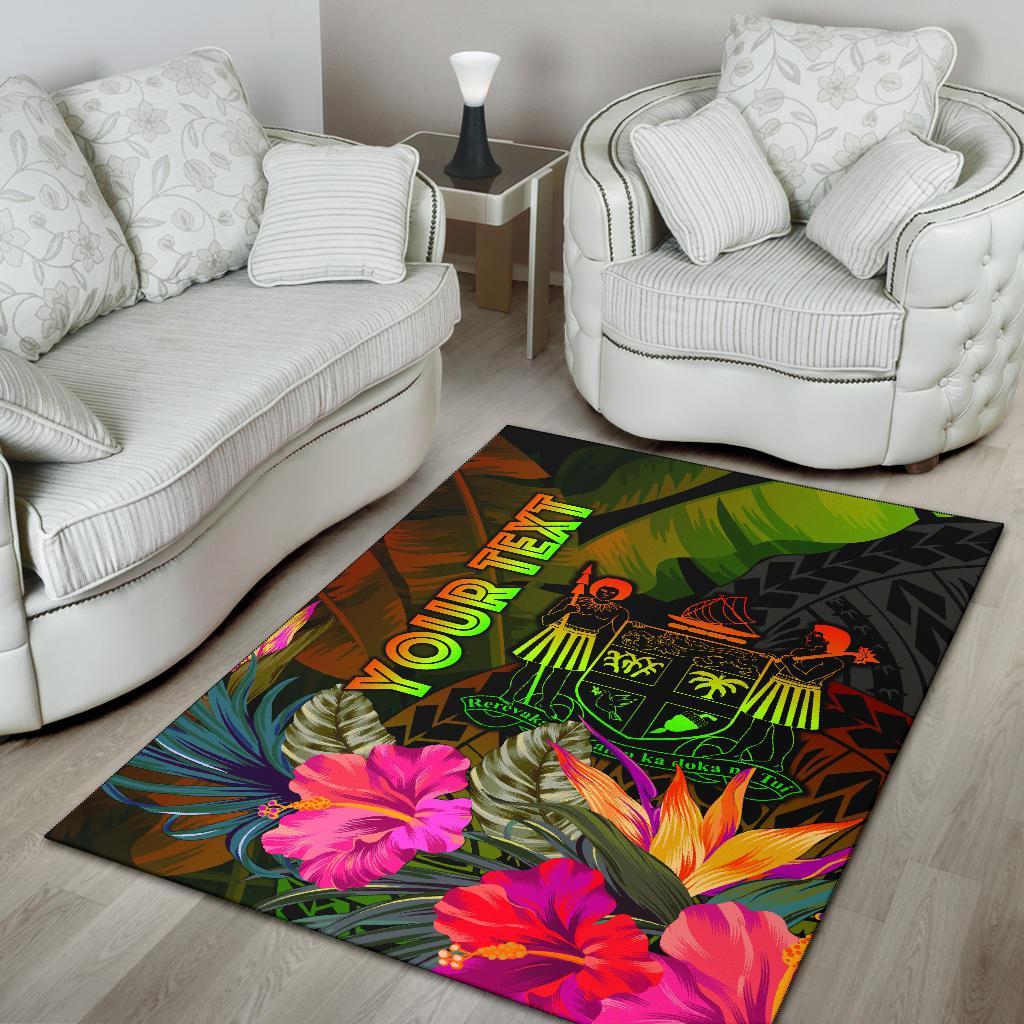 Fiji Polynesian Personalised Area Rug - Hibiscus and Banana Leaves