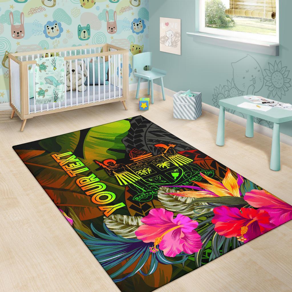 Fiji Polynesian Personalised Area Rug - Hibiscus and Banana Leaves