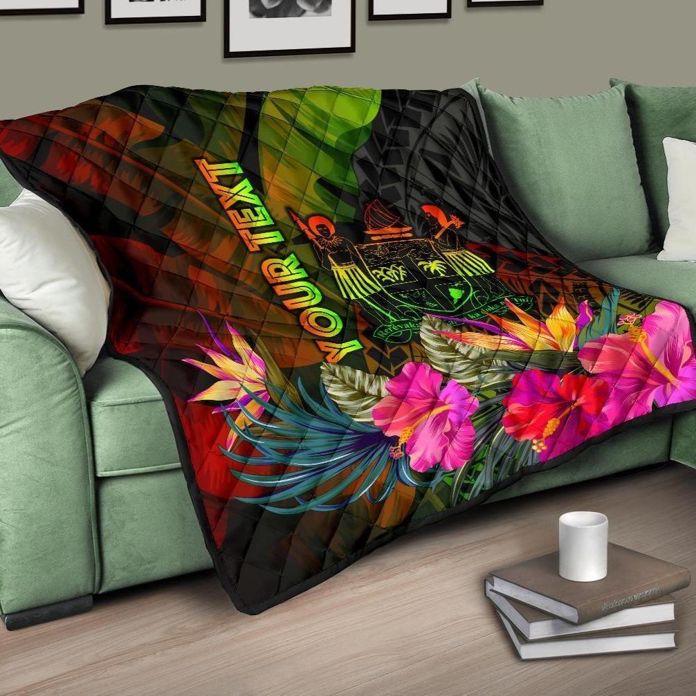 Fiji Polynesian Personalised Premium Quilt -  Hibiscus and Banana Leaves