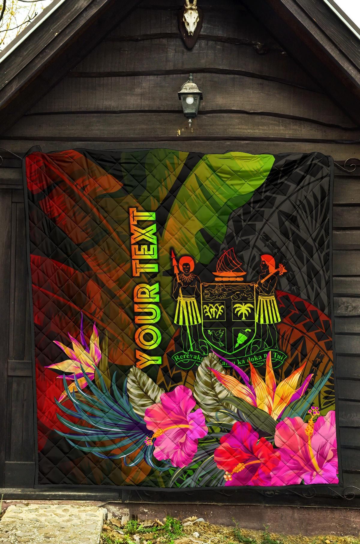 Fiji Polynesian Personalised Premium Quilt -  Hibiscus and Banana Leaves