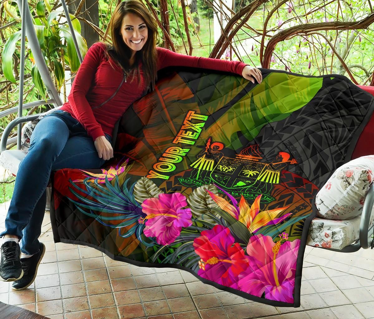 Fiji Polynesian Personalised Premium Quilt -  Hibiscus and Banana Leaves