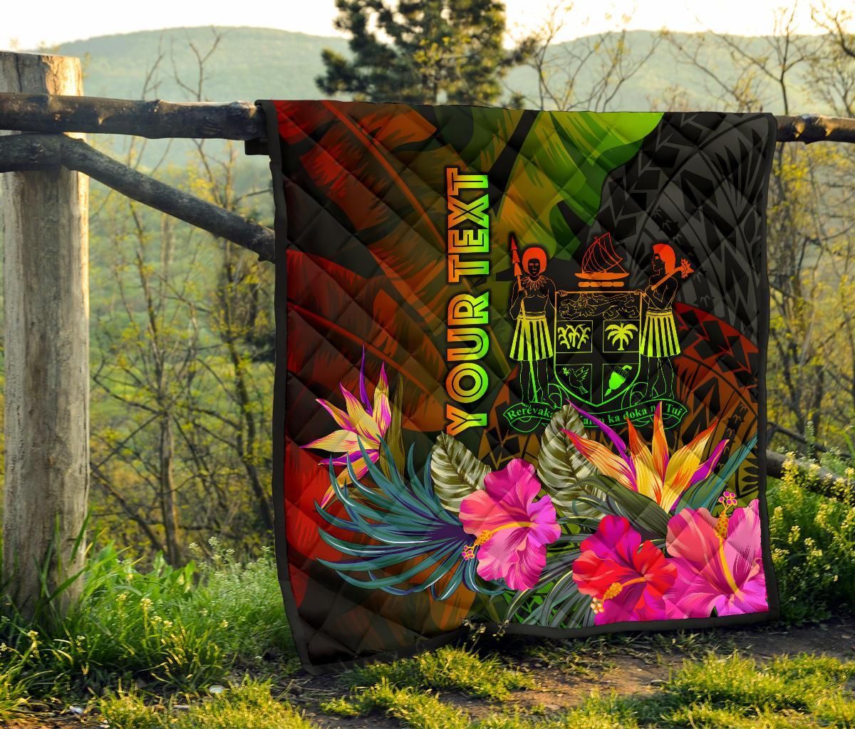 Fiji Polynesian Personalised Premium Quilt -  Hibiscus and Banana Leaves