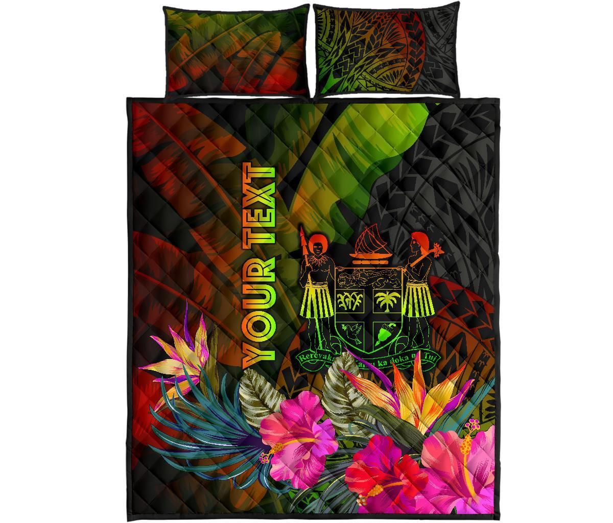 Fiji Polynesian Personalised Quilt Bed Set - Hibiscus and Banana Leaves