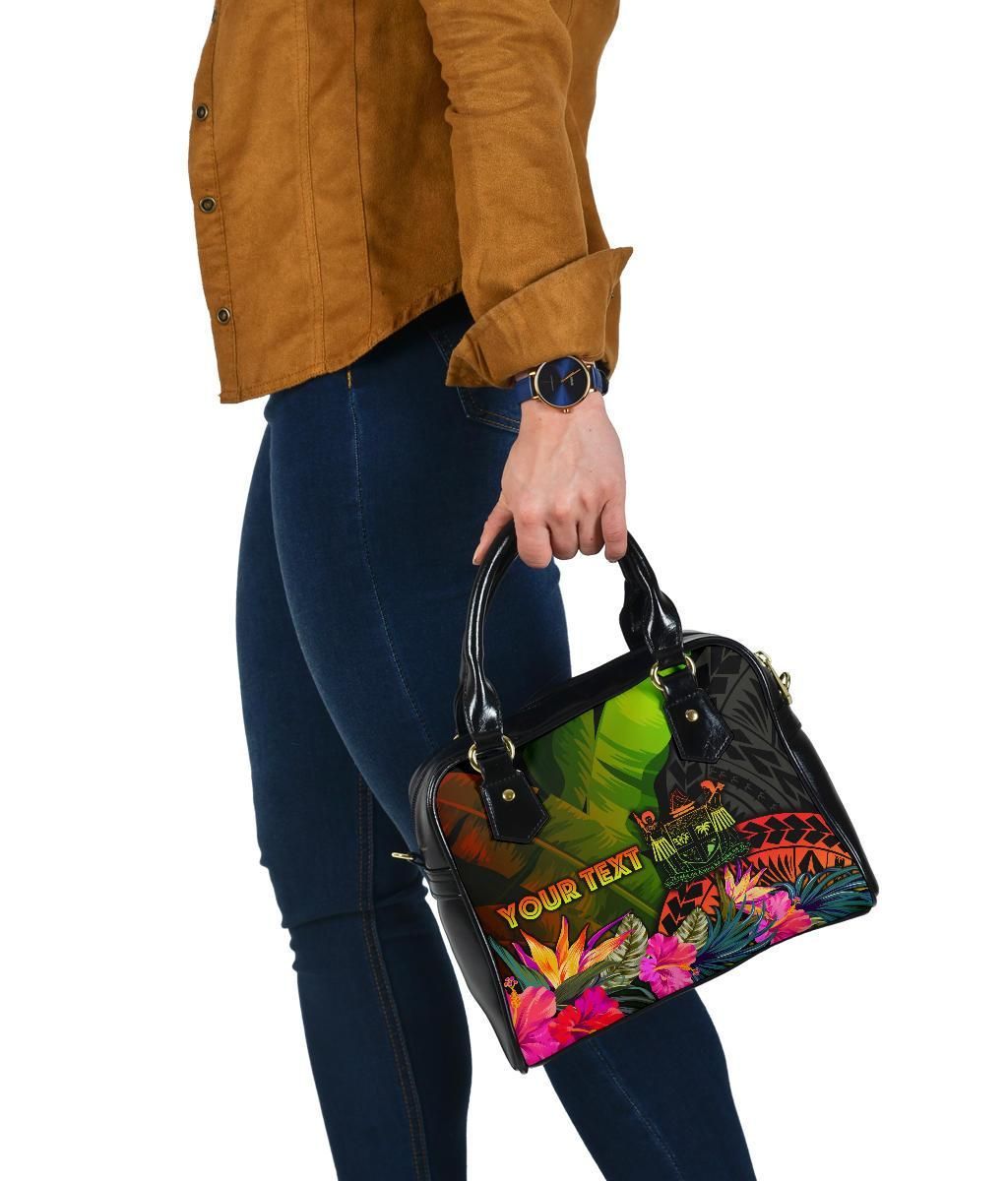 Fiji Polynesian Personalised Shoulder Handbag - Hibiscus And Banana Leaves