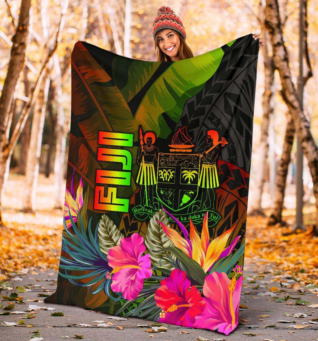 Fiji Polynesian Premium Blanket  -  Hibiscus and Banana Leaves