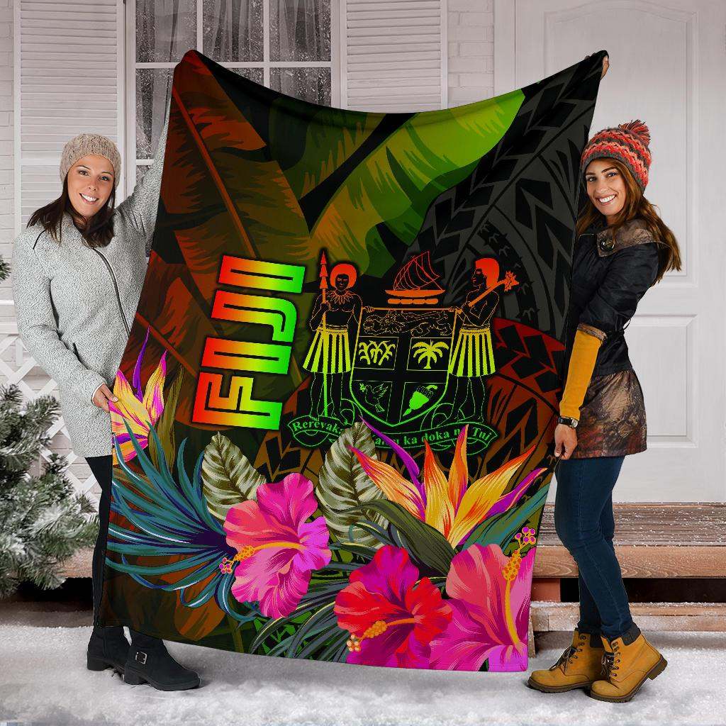 Fiji Polynesian Premium Blanket  -  Hibiscus and Banana Leaves