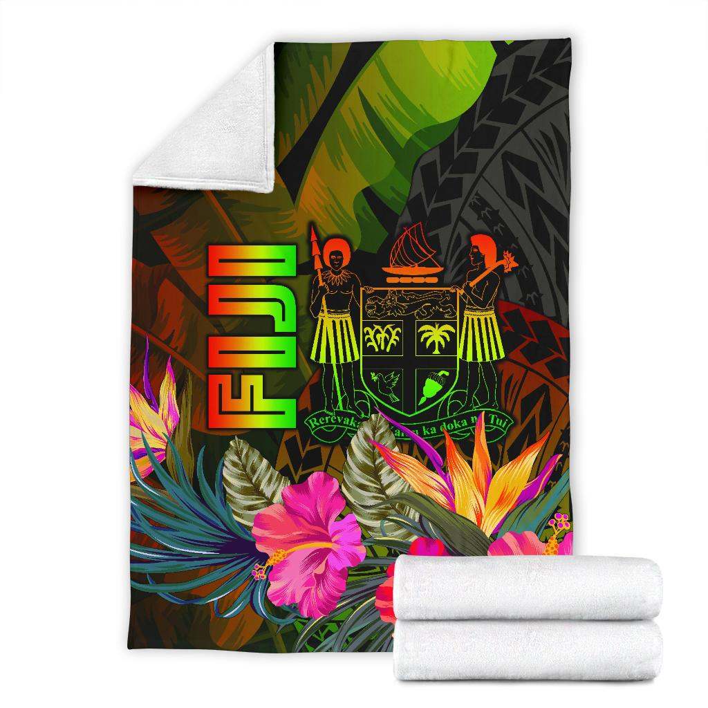 Fiji Polynesian Premium Blanket  -  Hibiscus and Banana Leaves