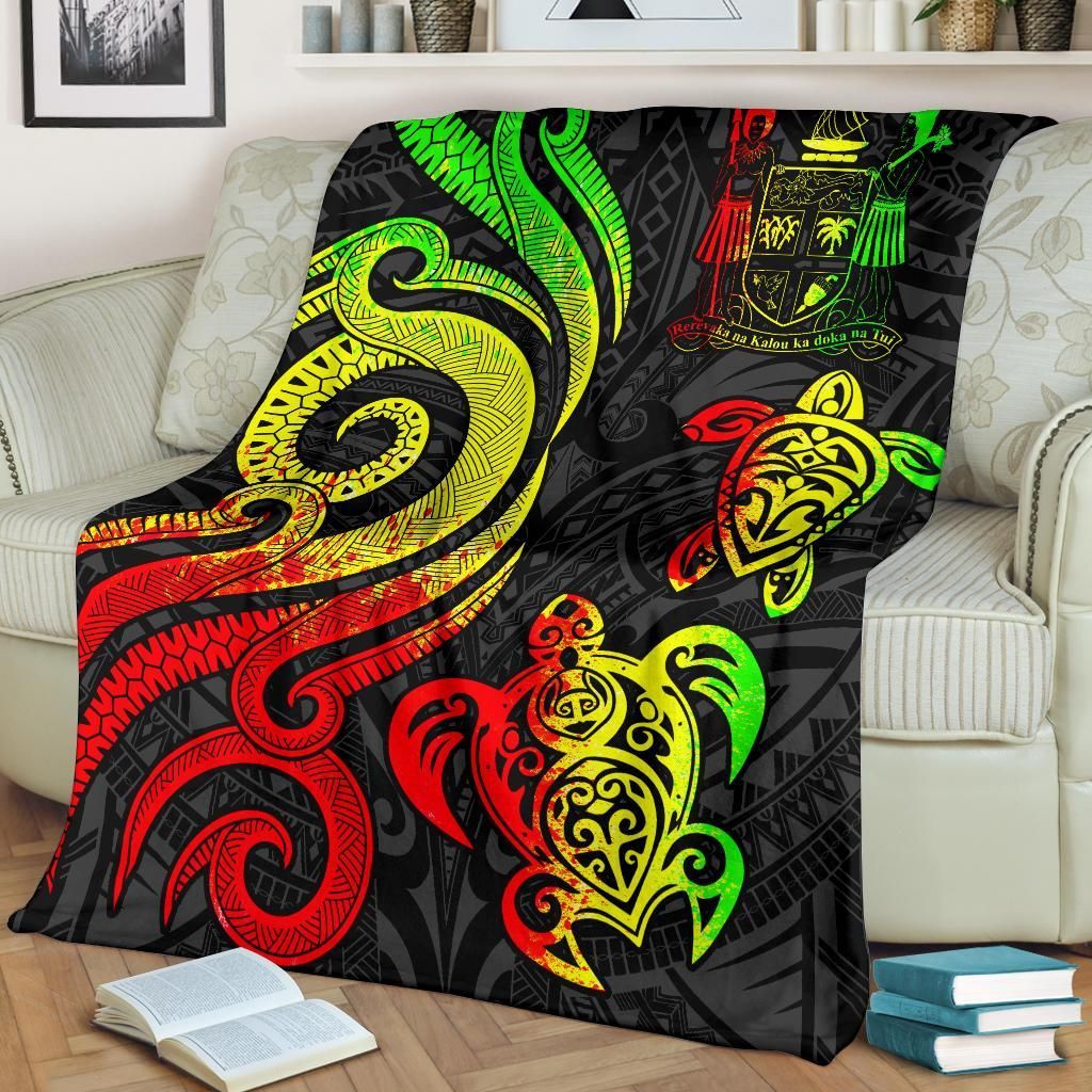 Fiji Polynesian Premium Blanket - Reggae Tentacle Turtle Crest