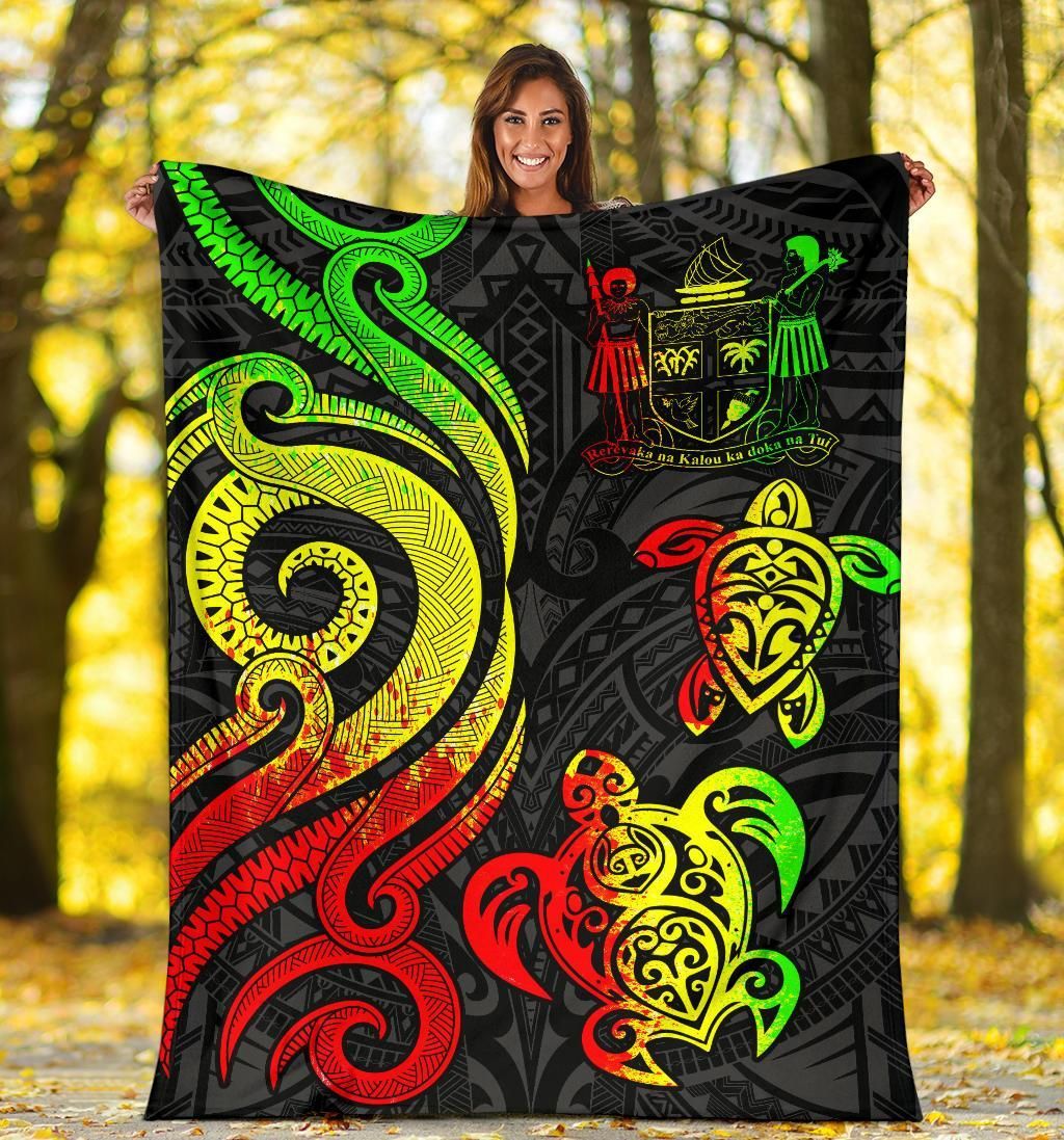 Fiji Polynesian Premium Blanket - Reggae Tentacle Turtle Crest