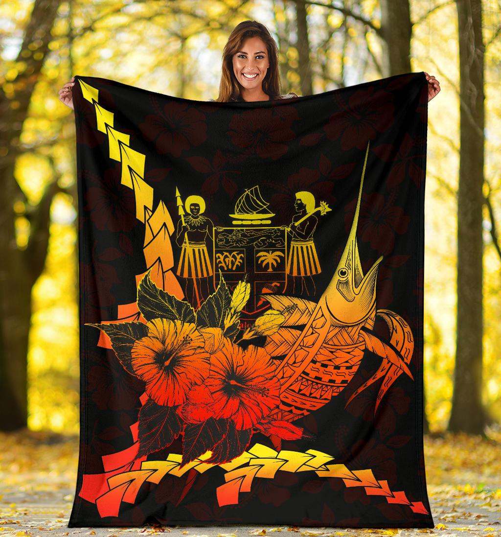 Fiji Polynesian Premium Blanket - Swordfish With Hibiscus