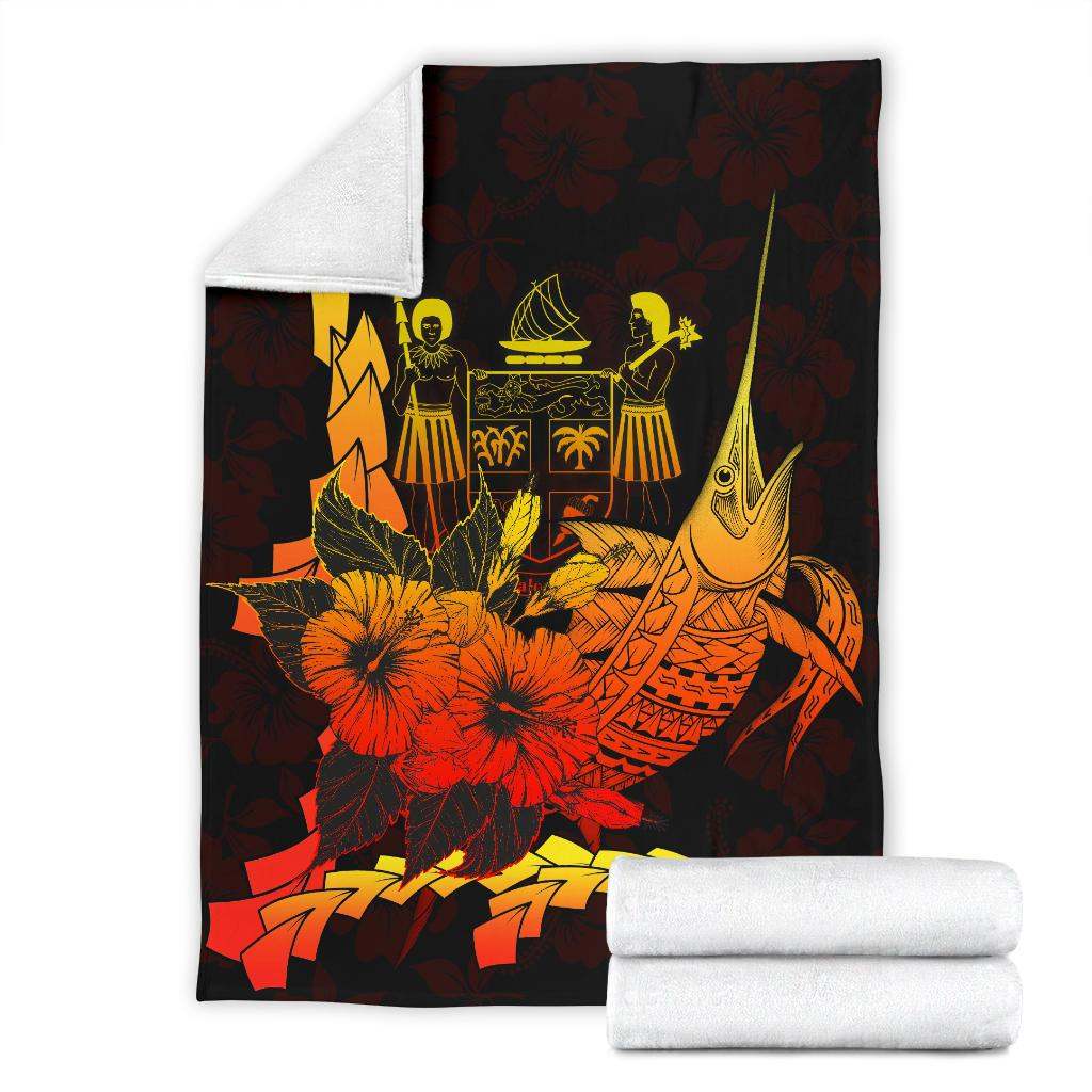 Fiji Polynesian Premium Blanket - Swordfish With Hibiscus