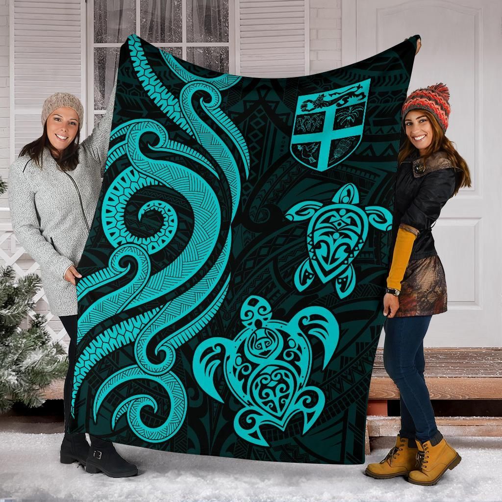 Fiji Polynesian Premium Blanket - Turquoise Tentacle Turtle