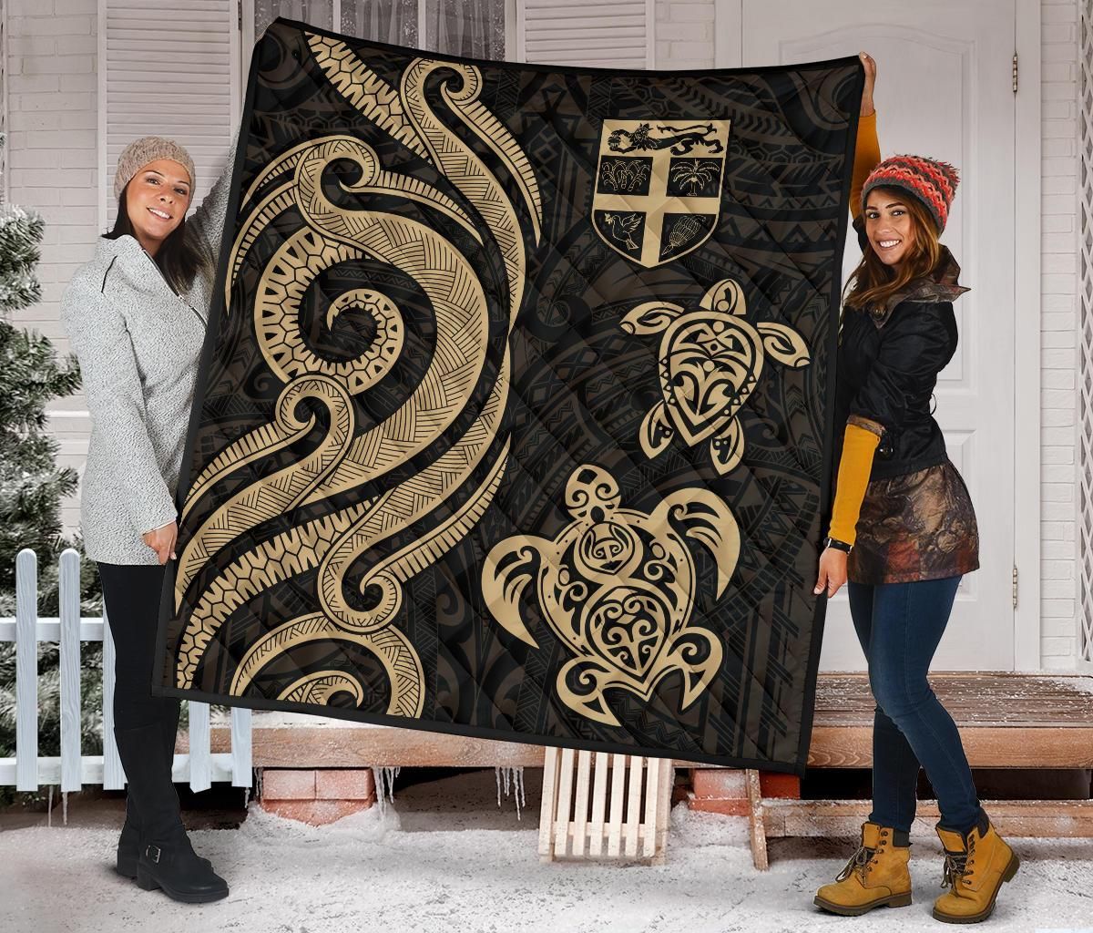 Fiji Polynesian Premium Quilt - Gold Tentacle Turtle