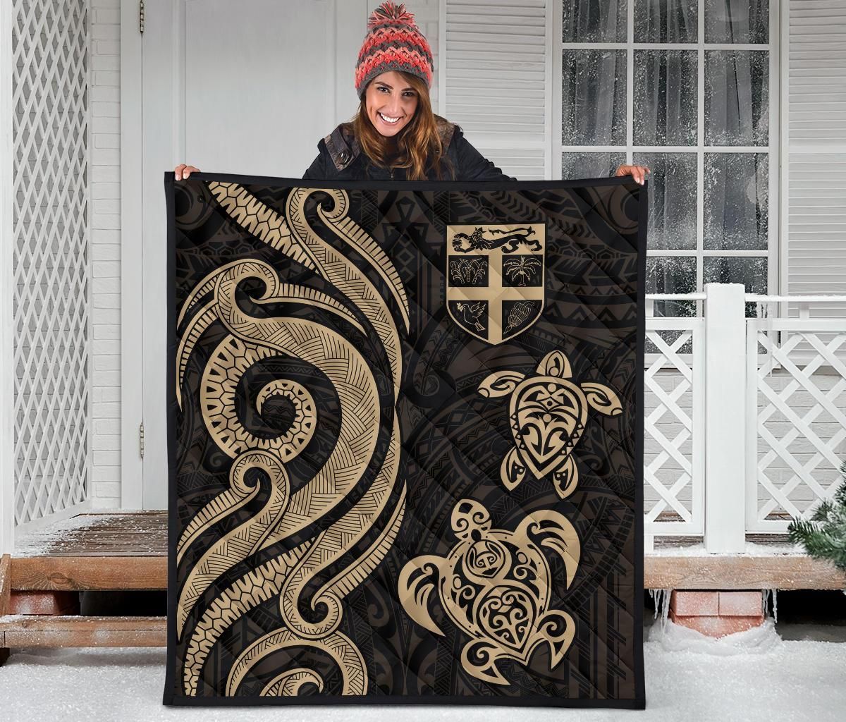 Fiji Polynesian Premium Quilt - Gold Tentacle Turtle