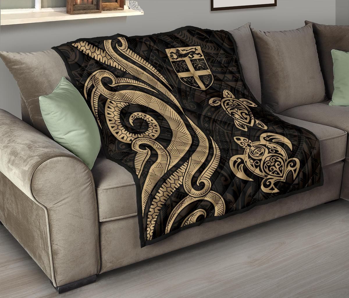 Fiji Polynesian Premium Quilt - Gold Tentacle Turtle
