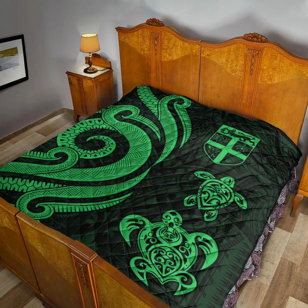 Fiji Polynesian Premium Quilt - Green Tentacle Turtle