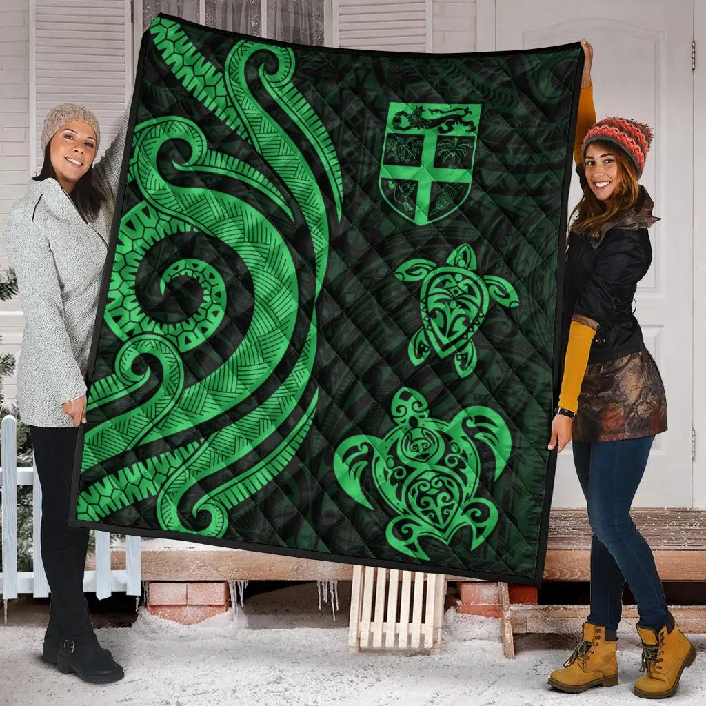 Fiji Polynesian Premium Quilt - Green Tentacle Turtle
