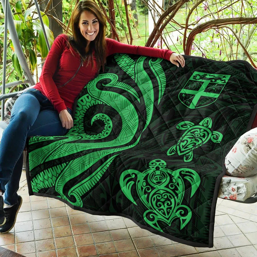 Fiji Polynesian Premium Quilt - Green Tentacle Turtle