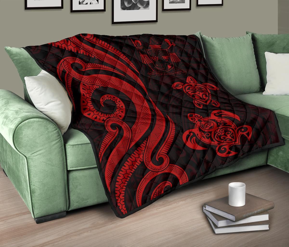 Fiji Polynesian Premium Quilt - Red Tentacle Turtle Crest