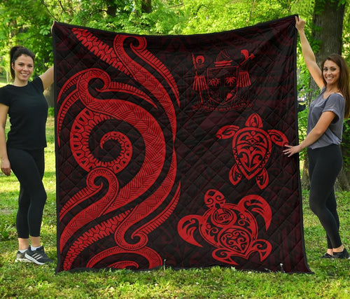 Fiji Polynesian Premium Quilt - Red Tentacle Turtle Crest