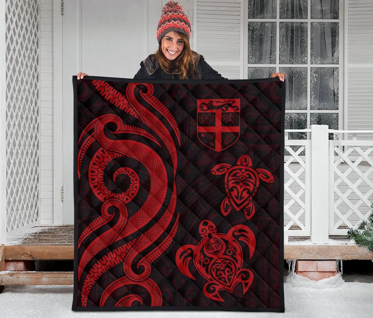 Fiji Polynesian Premium Quilt - Red Tentacle Turtle