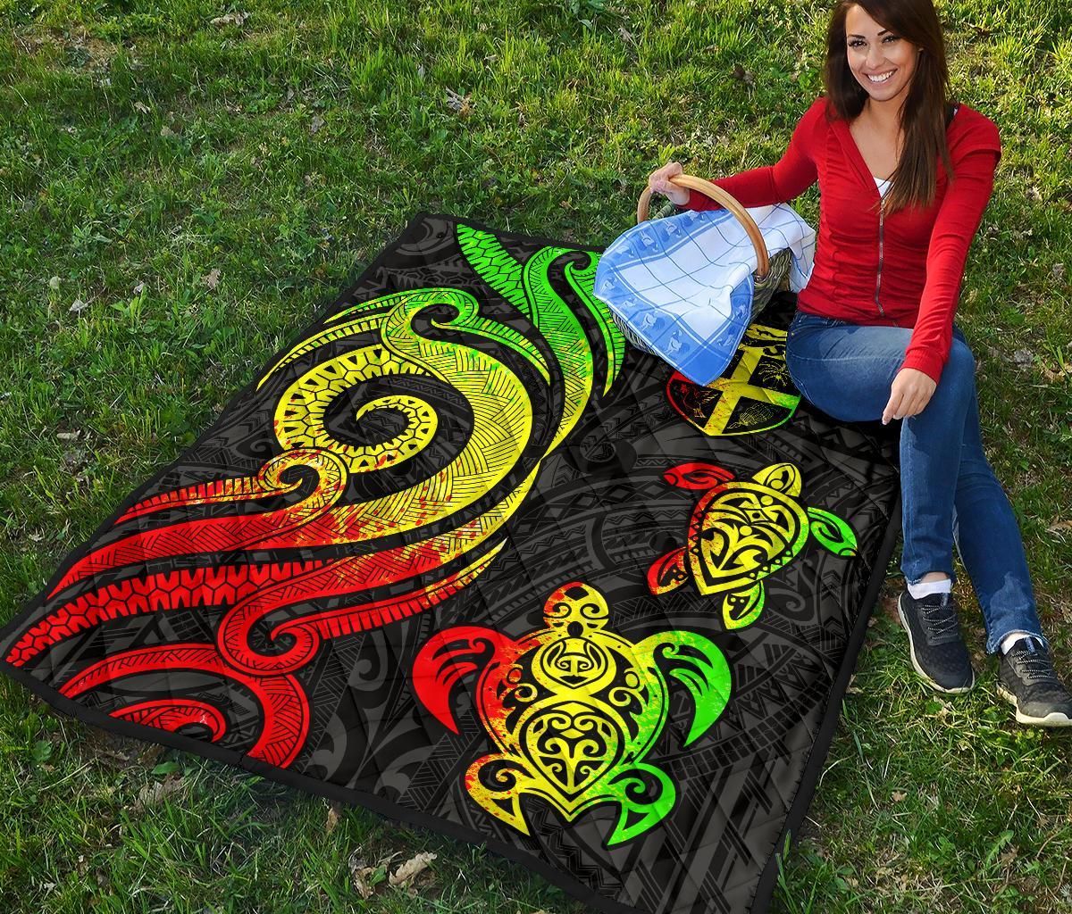 Fiji Polynesian Premium Quilt - Reggae Tentacle Turtle