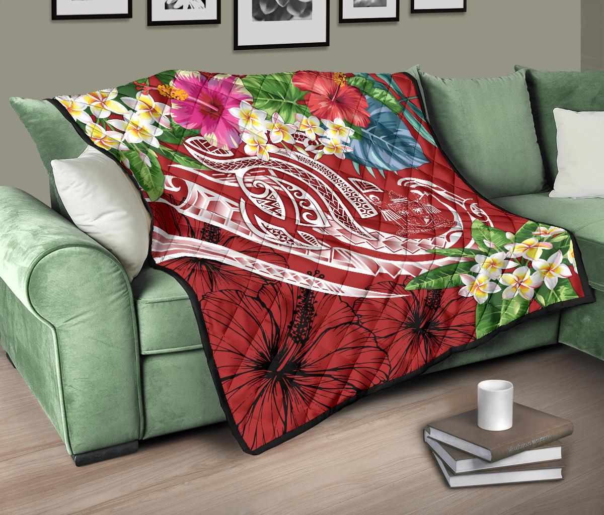 Fiji Polynesian Premium Quilt - Summer Plumeria (Red)