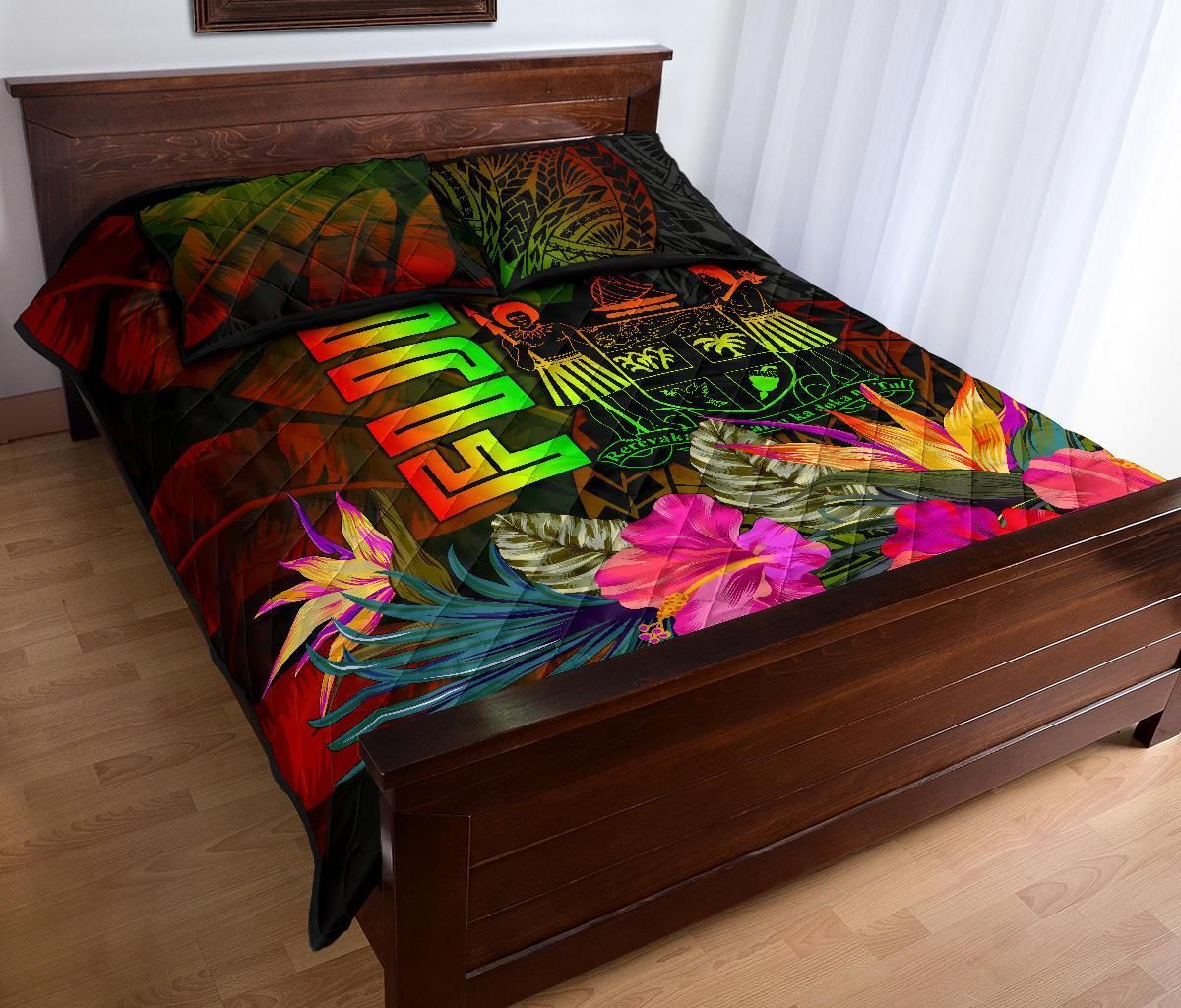 Fiji Polynesian Quilt Bed Set - Hibiscus and Banana Leaves