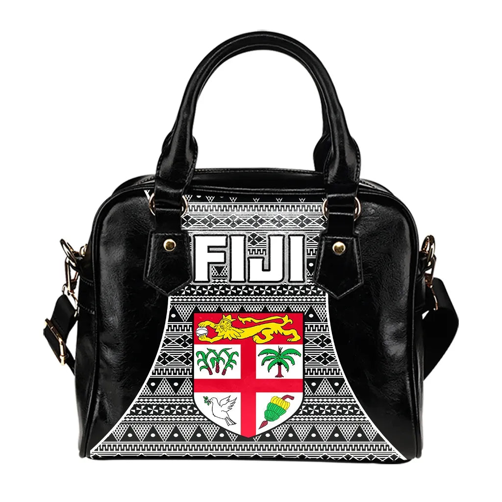 Fiji Shoulder Handbag - Tapa Pattern Sport Style Black